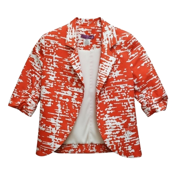 Aqua Jackets & Blazers - Aqua Vibrant Cropped Blazer Red White Abstract Print